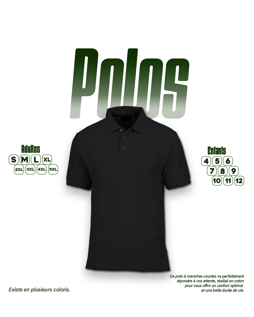 Polos noir de haute qualité pour impression DTF