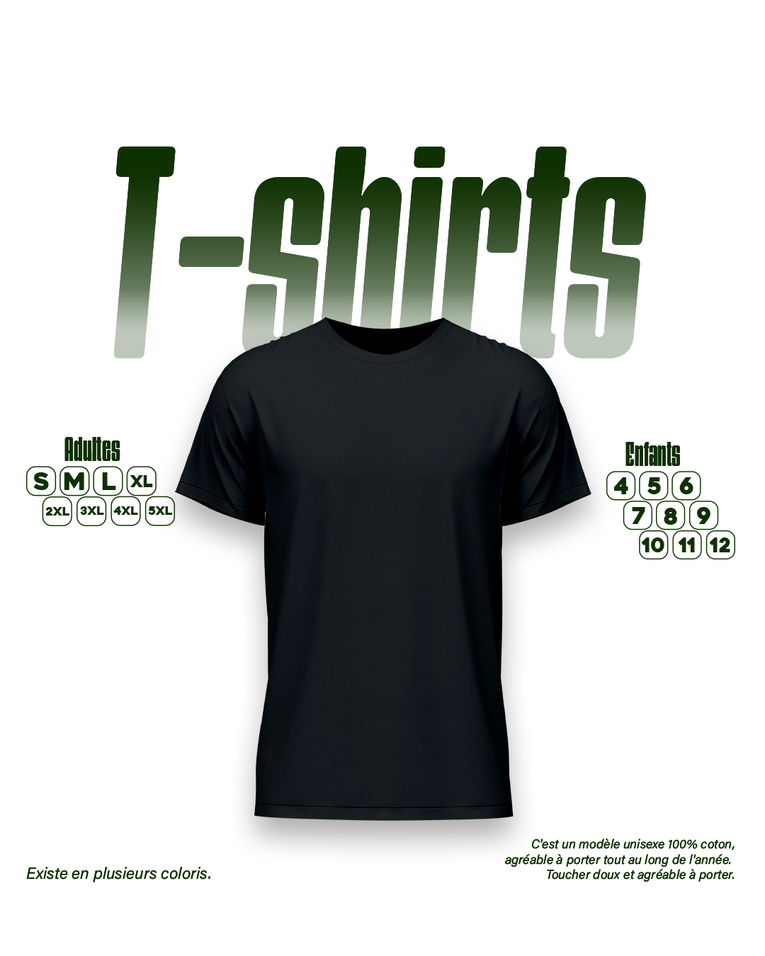 T-shirt noir de haute qualité pour impression DTF