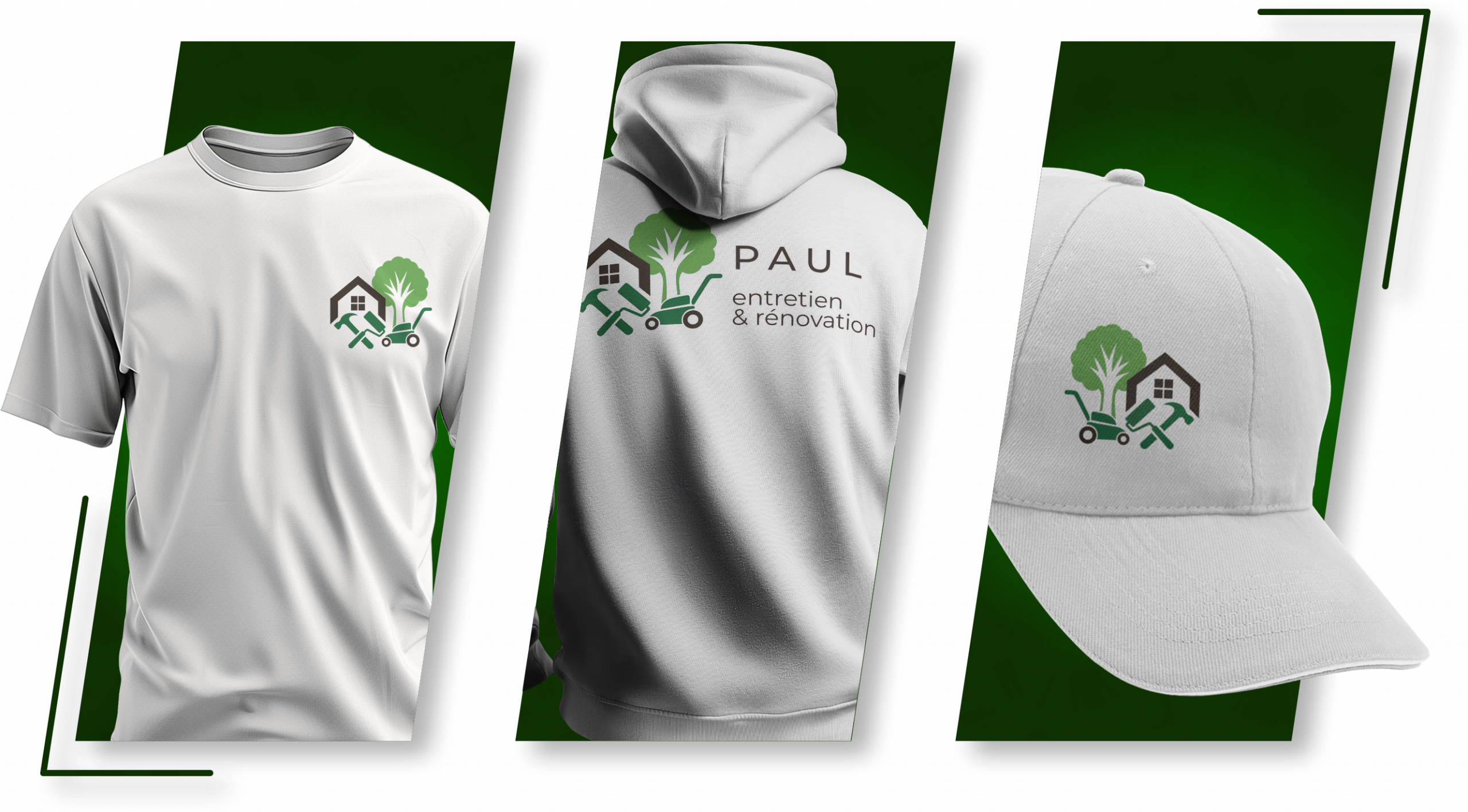 Pack textile personnalisé pour entreprise - Logo Paul entretien et rénovation - Impression DTF par Seven Impressions